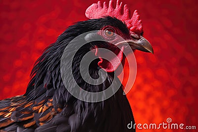 a beautiful and glossy all black rooster Stock Photo