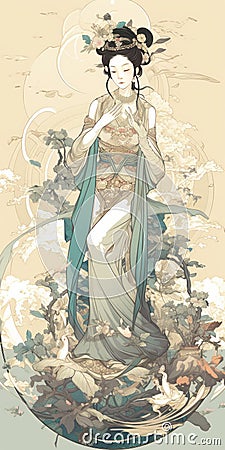 A beautiful goddess Quan yin consider as god of mercy generative AI Stock Photo