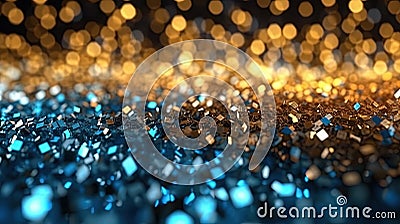 Beautiful Gold and Cyan Glitter Lights Defocused Background Stock Photo