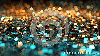 Beautiful Gold and Cyan Glitter Lights Defocused Background Stock Photo