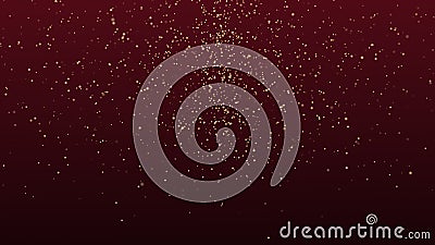 Beautiful Gold Glitter Floating Dust Particles on red dark Background in Slow Motion. Looped Animation of Dynamic Wind air Stock Photo