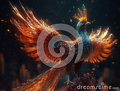 Beautiful Gold Phoenix Bird with glasses material texture. Generate Ai Stock Photo