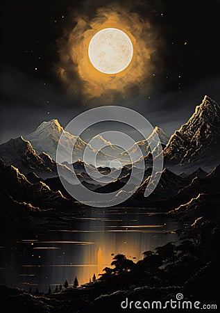 Beautiful golden and black mountains wall art. Stock Photo