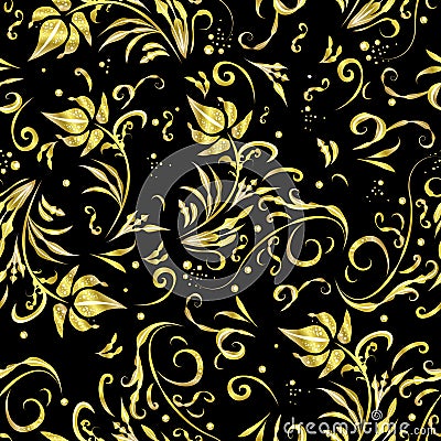 Beautiful golden flowers seamless pattern with love Vector Illustration