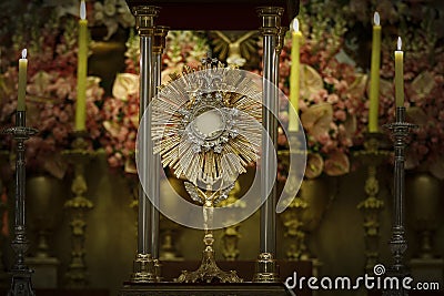 Ostensorial adoration in the catholic church Stock Photo