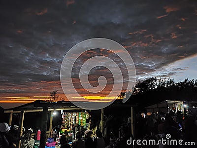 Beautiful Golden Sunrise In Bromo Mountain Stock Photo