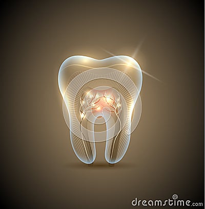 Beautiful golden transparent tooth Vector Illustration