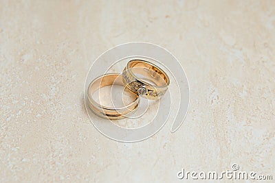 Beautiful golden wedding rings Stock Photo