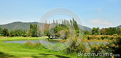 Beautiful Golf Field with the Blue Sky Stock Photo