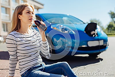 Beautiful good looking woman resting outside Stock Photo