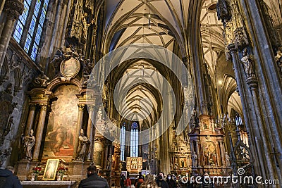 Beautiful gothic interior of St. Stephen& x27;s Cathedral Stephansdom , Vienna, Austria. January 2022 Editorial Stock Photo