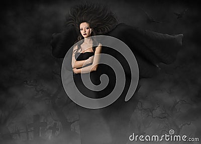 Beautiful gothic style woman with wings Stock Photo