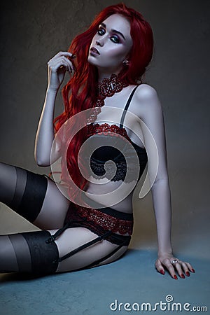 Beautiful gothic woman in lingerie Stock Photo