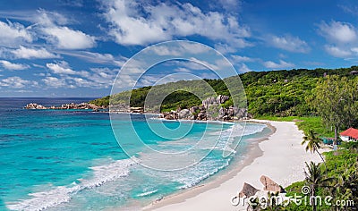 Beautiful Grand Anse Beach in La Digue island, Seychelles. Stock Photo