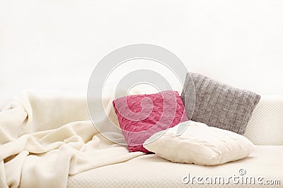 Beautiful gray fluffy cat sleeping on the couch Stock Photo