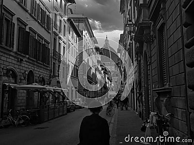 A beautiful grayscale shot of Florence downtown with the view of Duomo Florence in the background. Editorial Stock Photo