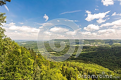 Beautiful green hilly landscape and forest in the Swabian Alps in Southern Germany Baden-WÃ¼rttemberg Stock Photo