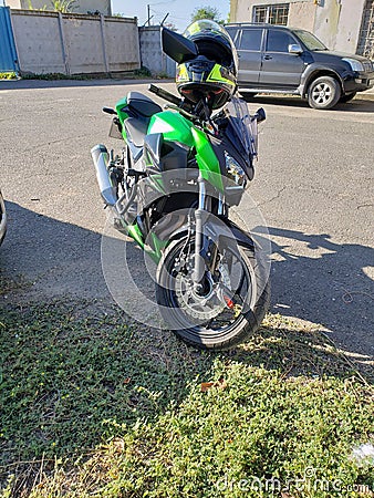 Beautiful green Kawasaki motorcycle Editorial Stock Photo