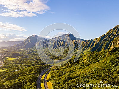 Beautiful green mountains in Hoâ€™omaluhia Botanical Garden in Hawaii Stock Photo