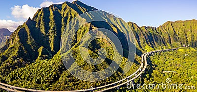 Beautiful green mountains in the Hoâ€™omaluhia Botanical Garden in Hawaii Stock Photo