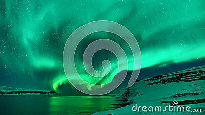 Green northern lights in Iceland Stock Photo