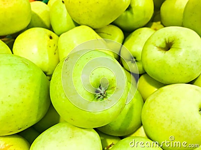 Beautiful green ripe southern natural sweet vitamin delicious oriental bright apples, fruits. Texture, background Stock Photo