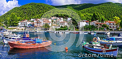 Beautiful Skopelos island- traditional fishing village Neo Klima,Greece. Stock Photo