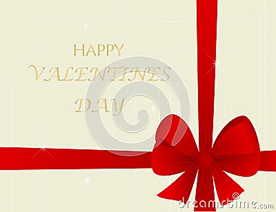 Beautiful greeting card with a red bow. Happy Valentine`s Day. Vector Illustration