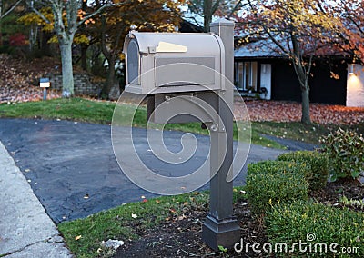 Beautiful grey mailbox in american suburb Stock Photo