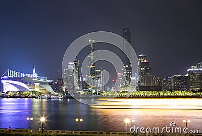 Beautiful Guangzhou Haixinsha Park night view Editorial Stock Photo