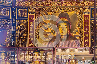 Beautiful Guanyin sculpture at Lungshan Temple of Manka, Buddhi Stock Photo