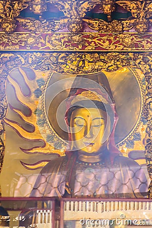 Beautiful Guanyin sculpture at Lungshan Temple of Manka, Buddhi Stock Photo