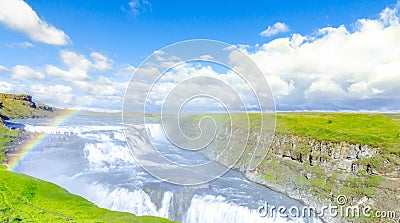 Beautiful Gullfoss waterfall with rainbow. Iceland Stock Photo