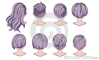Beautiful hairstyle of woman hair. Rear view. modern fashion for assortment. long hair, short red hair salon hairstyles and trendy Vector Illustration