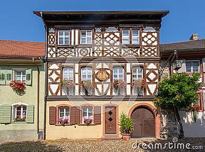 Beautiful half-timbered house in Vogtsburg-Burkheim. Kaiserstuhl Editorial Stock Photo