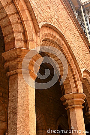 The beautiful hall pillars and arches of the palace of bangalore. Stock Photo