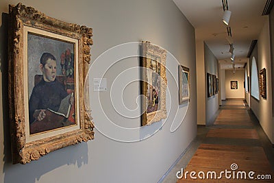 Beautiful hallway with several masterpieces of artwork,Portland Museum of Art, Maine,2016 Editorial Stock Photo