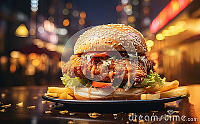 Beautiful hand crafted Katsu Burger Stock Photo