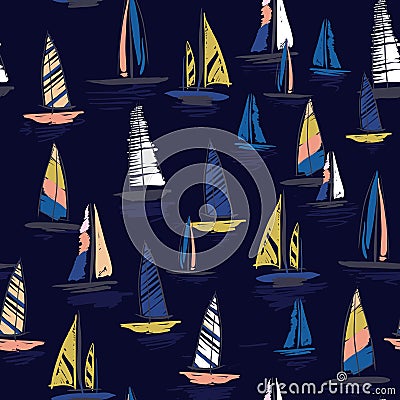 Beautiful Hand drawing colorful wind surf seamless pattern in vector. Flat style illustration. Cartoon Illustration