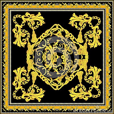 Baroque with gold scarf design Cartoon Illustration