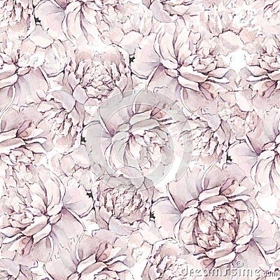 Beautiful hand-drawn bouquet of watercolor pink peonies. Peony seamless pattern.Floral background. Endless pattern of flowe Cartoon Illustration