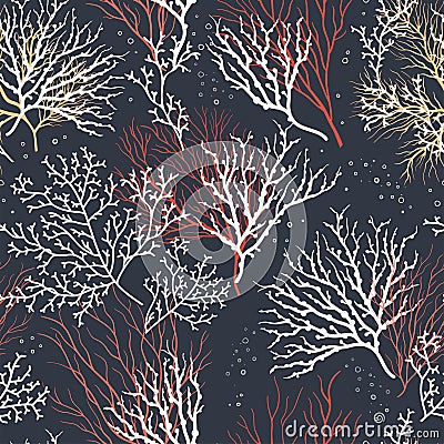 Beautiful Hand Drawn corals seamless pattern, underwater background, great for textiles, banner, wallpapers, wrapping - vector Vector Illustration