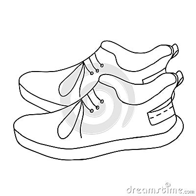 Beautiful hand-drawn fashion vector illustration of a pair of sport sneakers isolated on a white background for coloring Cartoon Illustration