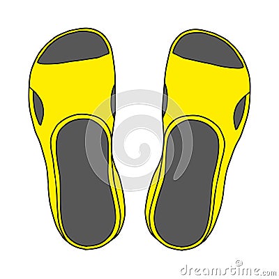 Beautiful hand-drawn fashion vector illustration of a pair of yellow and gray slippers isolated on a white background Vector Illustration