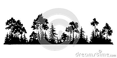 Hand drawn forest silhouette, Forest design, trees drawing, forest background, tatoo design, clipart Vector Illustration