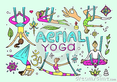 Beautiful hand drawn illustration aerial yoga. Vector Illustration