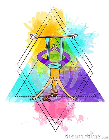 Beautiful hand drawn illustration aerial yoga. Vector Illustration