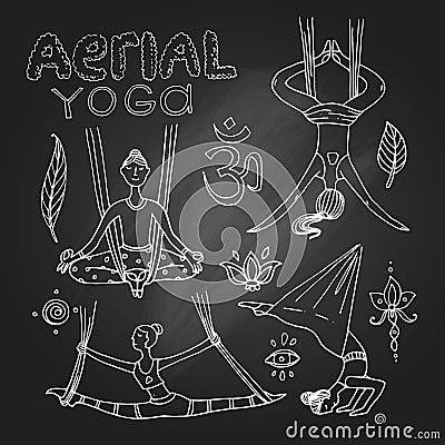 Beautiful hand drawn illustration aerial yoga. Vector Illustration