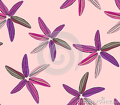 Beautiful Hand Drawn Lily Flowers, Seamless Pattern Designed on Lightpink Background. Stock Photo