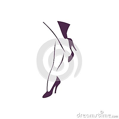 Beautiful hand drawn woman foot on high heels shoes silhouette isolated. Vector Illustration